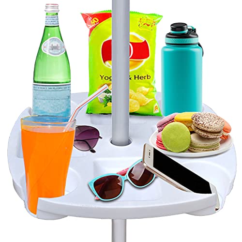 AMMSUN 43,2 cm Strandschirm Tischtablett mit 4 Getränkehaltern, 4 Snack-Fächern für Strand, Terrasse, Garten, Schwimmbad, 43,2 cm, Weiß von AMMSUN