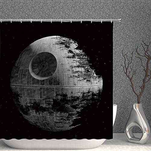 Death Planet Decor Duschvorhang Todessterne schwarz grau dekorativer Stoff Badezimmer Vorhänge 178 x 178 cm Polyester mit Haken von AMNYSF