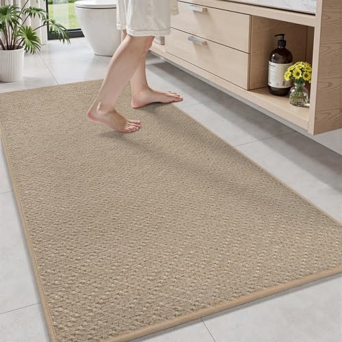 AMOAMI Chenille-Badematte, Badvorleger, Badteppich, saugfähig, Beige, 61 x 121,9 cm von AMOAMI
