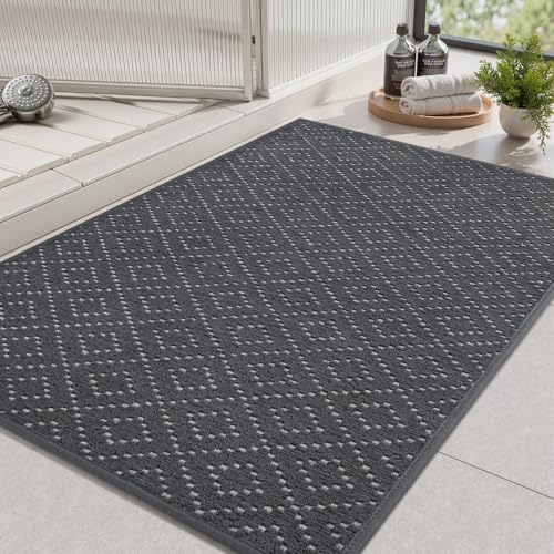 AMOAMI Chenille-Badematte, Badvorleger, Badteppich, saugfähig, Dunkelgrau, 43,2 x 71,1 cm von AMOAMI
