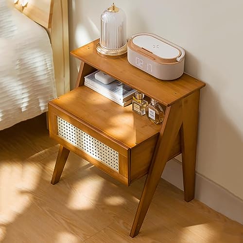 AMOCHO Einfacher Nachttisch, Nachttisch mit Schubladen, Kleiner Nan-Bambus-Nachttisch, Beistelltisch mit dickeren Füßen, Schlafzimmer, Wohnzimmer, Sofaseite (Color : Tawny) von AMOCHO