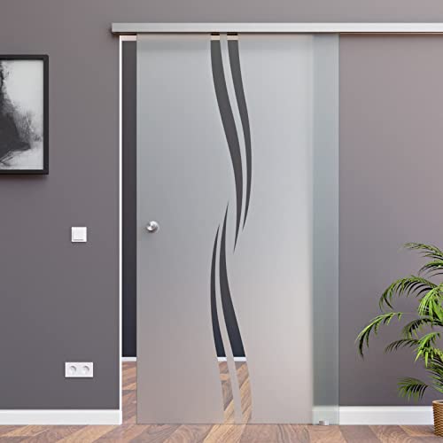 AMOD BM2-900-2-KNAUF-ASE: Schiebetürsystem ESG 900x2175x8mm Dekor M2, Siebdruck; Schienensystem ALU SlimLine SoftClose; Knaufmuschel von AMOD
