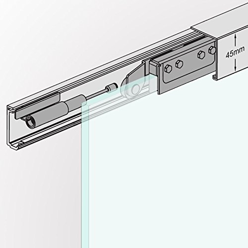 AS205: Soft Stop Slim Line komplett Schiebetür Beschlag inkl. 2050mm Alu Schiene und Zubehör für Glasschiebetür 1025mm breit von AMOD