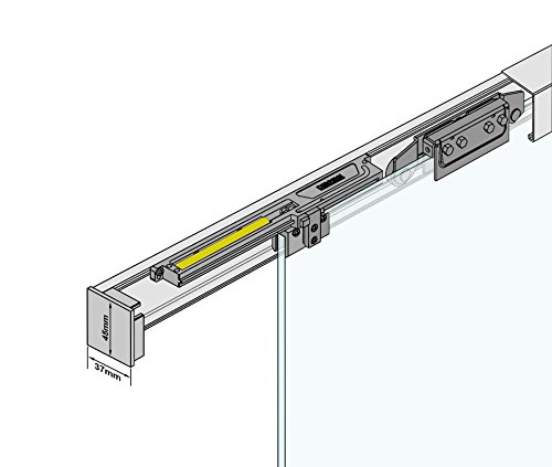 ASE205: Soft Close Selbsteinzug Slim Line komplett Schiebetür Beschlag inkl. 2050mm Alu Schiene und Zubehör für Glasschiebetür 900mm breit von AMOD