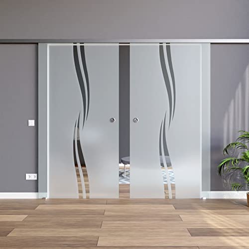 BM2-1025-AS-DPL: Schiebetürsystem doppelflügelig ESG 2x1025x2050x8mm Dekor M2, Siebdruck; Schienensystem ALU SlimLine SoftStop; Griffmuschel BM2-1025-AS-DPL: Schiebetürsystem doppelflügelig ESG 2x1025x2050x8mm Dekor M2, Siebdruck; Schienensystem ALU SlimLine SoftStop; Griffmuschel von AMOD
