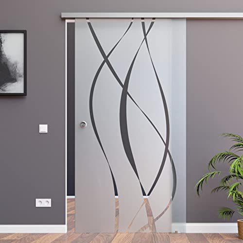 BM6-775-AS: Schiebetürsystem mit ESG 775x2050x8mm Dekor M6, Siebdruck; Schienensystem ALU SlimLine SoftStop; Griffmuschel BM6-775-AS: Schiebetürsystem mit ESG 775x2050x8mm Dekor M6, Siebdruck; Schienensystem ALU SlimLine SoftStop; Griffmuschel von AMOD
