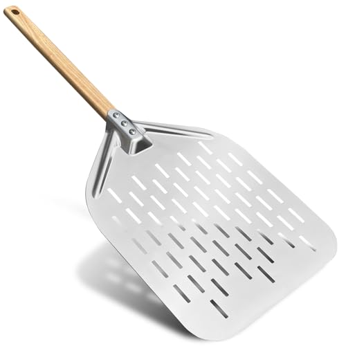 AMOJA pizzaschieber 39.5 * 30cm, Perforierte pizzaschieber, Aluminium pizzaschieber,Abnehmbare Holzgriff pizzaschieber,Leichten Gleiten auf Pizzastein,Geeignet für selbstgemachte Pizza. von AMOJA