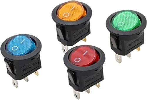 1 Stück 20 mm KCD1 LED-Schalter 12 V 220 V Lichtschalter Auto-Knopfbeleuchtung EIN/Aus 3-poliger runder Wippschalter (Farbe: Rot, Größe: 220 V)(Yellow,12V) von AMOKD