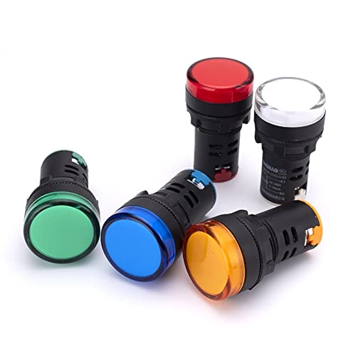 1 Stück 22 mm Signal-LED-Anzeigelampe for Schalttafelmontage AD16 Blau Grün Rot Weiß Gelb Kontrolllampe AC DC 12 V 24 V 220 V AD16-22DS (Farbe: 12 V Rot)(380v Red) von AMOKD