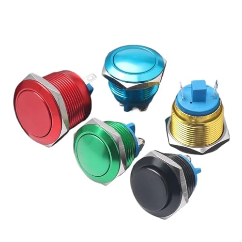 16/19/22mm 1NO Wasserdicht Momentary Oxidiert Selbst Reset 2Pin Hohe/Kugelkopf Schraube Schweißen Fuß metall Taste Schalter(Green,19MM_SCREW FOOT_FLAT HEAD) von AMOKD