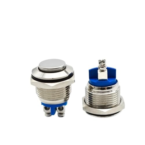 19mm 1NO Momentary Hohe Flachkopf Wasserdicht Reset Metall Druckschalter Schraubanschluss Auto Motor Türklingel Netzschalter * 5 STÜCK(Flat Head) von AMOKD