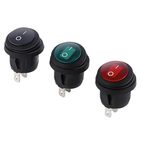5 Stück Ein-/Aus-SPST-Runde, wasserdichte LED-Wippschalter for Boote, 12 V, 220 V, Netzschalter(Red,LED AC 220V-250V) von AMOKD