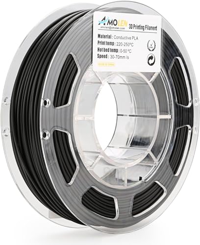 AMOLEN 3D Drucker Filament, leitfähiges schwarzes PLA Filament 1.75mm +/- 0.03 mm, 200G(0.44lb), inkl. Muster Kupfer Filament - 100% von AMOLEN