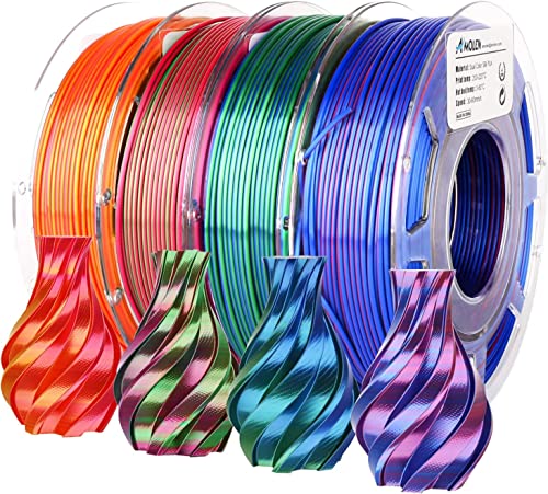 AMOLEN 3D Drucker Filament Bundle, Dual Color Silk PLA Filament 1.75mm, Seidenrot Gold, Seidenrot Grün, Seidenrot Blau, Seidenblau Grün, 3D Printer Filament, 4 Spulen à 200g von AMOLEN