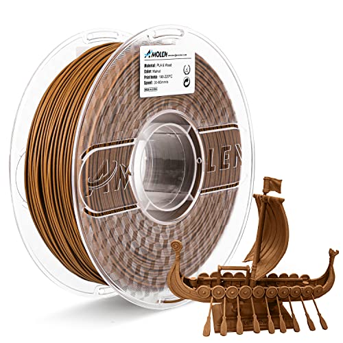 AMOLEN PLA Filament 1.75mm, Holz Nussbaum 3D Drucker Filament mit 30% Echter Holzfaser, Maßgenauigkeit +/- 0,03 mm, Holz Filament 1 kg (2,2 lbs) Spule, Biologisch Abbaubar von AMOLEN