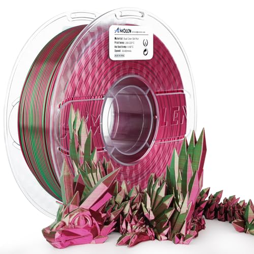 AMOLEN 3D Drucker Filament zweifarbig pla, Silk Dual Color PLA Filament 1.75mm,Multiple Color PLA Filament glänzend in Rot und Grün, Farbverlauf filament 1KG/2.2lb von AMOLEN