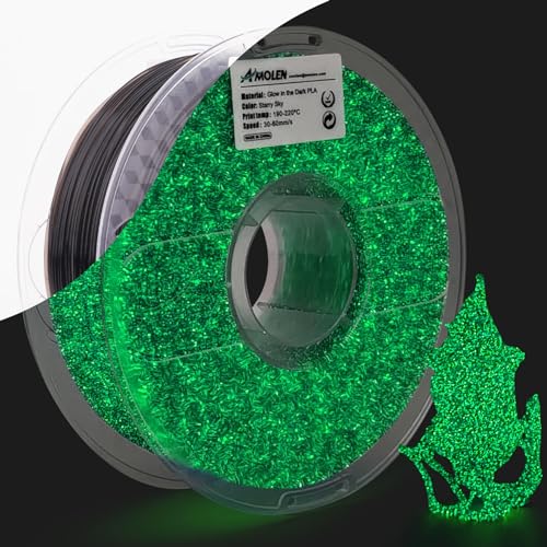 AMOLEN 3D Drucker Filament, Glow PLA Filament 1.75mm, Shiny Glow in The Dark, Starry Sky 1kg, Leuchtet im Dunkeln Filament wie ein Sternenhimme für 3D Drucker von AMOLEN