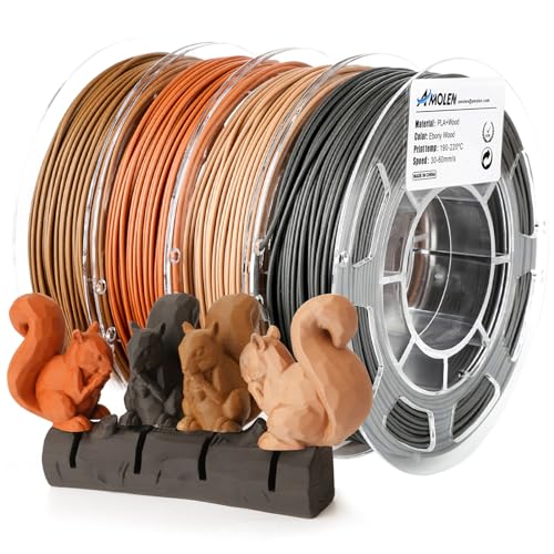 AMOLEN Holz Filament-Paket, 3D-Druck-Filament-Sets, Walnuss, Kirschholz, Bambusholz, Ebenholz, schwarzes Holz, 3D-Druckerfilament, PLA-Filament 1,75 mm, 200 g/Spule, 15% Holzfaser von AMOLEN