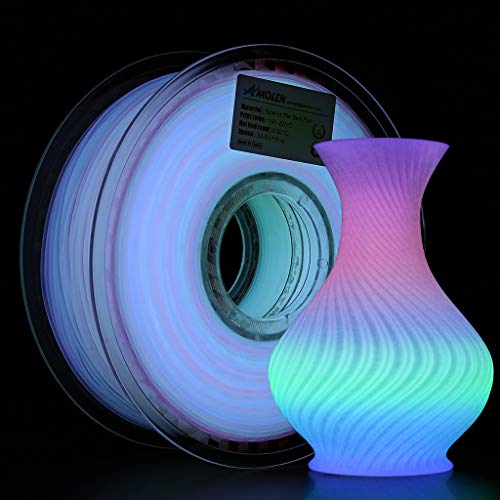 AMOLEN PLA Filament Glow in The Dark Multicolor Rainbow PLA Filament, Farbverlauf 3D Drucker Filament Farbwechsel in 5 Meter, 1kg(2.2lbs) Spule von AMOLEN