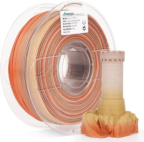 AMOLEN Rock PLA Filament 1.75mm, PLA Regenbogen Marmor 3D Drucker Filament, 1kg Spule (2.2lbs), 3D Druck Filament Maßgenauigkeit +/- 0.02 mm (Gelber Feldspat Rock) von AMOLEN