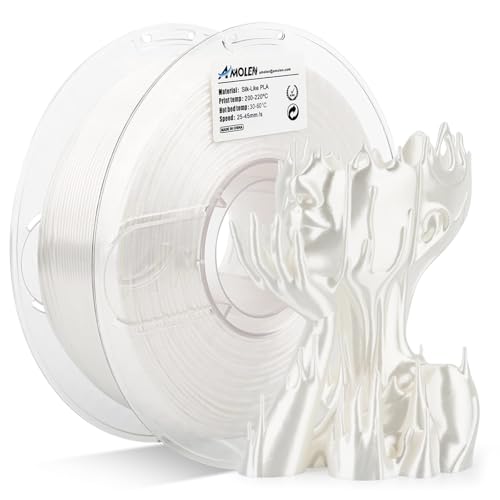 AMOLEN Silk PLA 3D Drucker Filament, Glänzende Silk Weiß PLA Filament 1.75mm, Hochgeschwindigkeits 3D Druck PLA Filament für Meisten 3D Drucker, 1kg Spule(2.2lbs) von AMOLEN