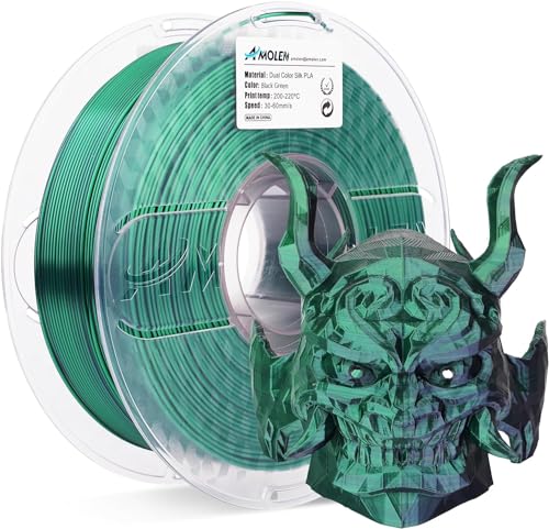 AMOLEN Silk PLA 3D Drucker Filament, Zweifarbig Schwarz Grün PLA 1.75mm, Glänzendes Farbwechsel Filament 3D Druck PLA Filament für die meisten FDM 3D Drucker, 1kg Spule(2.2lbs) von AMOLEN