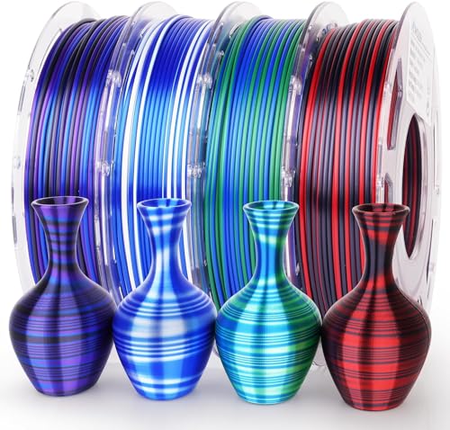 AMOLEN Silk PLA 3D Drucker Filament Paket, glänzendes PLA Filament 1,75 mm, mehrfarbig, Regenbogen-Packung, schneller Farbwechsel, PLA 3D Druckfilament für die meisten FDM 3D Drucker, 200 g x 4 Spulen von AMOLEN