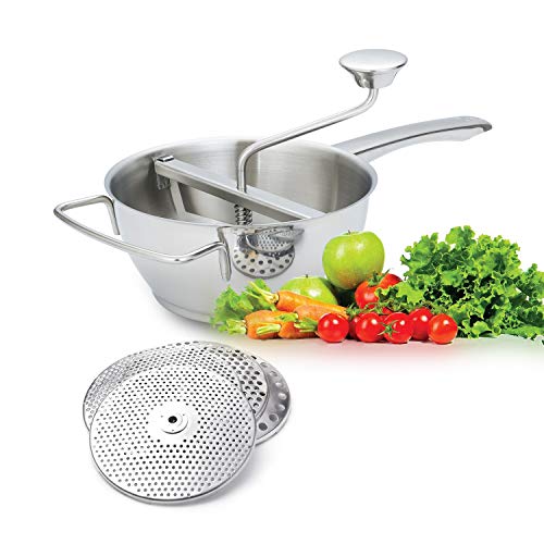 AMOMGard Passiergerät 18/10 Edelstahl Passiermühle 4 Siebeinlagen Spülmaschinengeeignet Mühle Presse Passiersieb zum passieren von Obst Gemüse Suppe Marmelade Baby Brei Saucen von AMOMGard