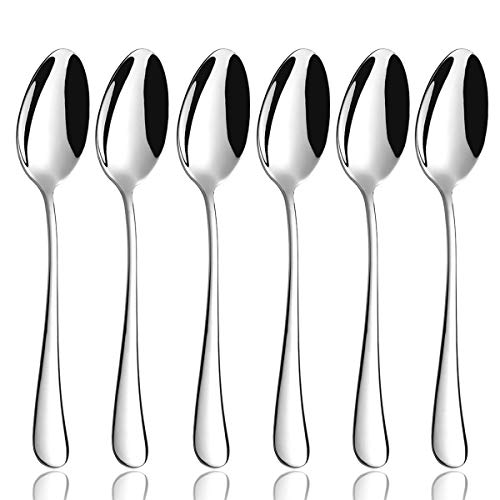 AMOMGard Tafellöffel Set 6-teilig Edelstahl Poliert 18.3 cm Suppenlöffel Menülöffel für 6 Person Abgerundete Kanten Müslilöffel Dessertlöffel Besteck Spülmaschinengeeignet von AMOMGard