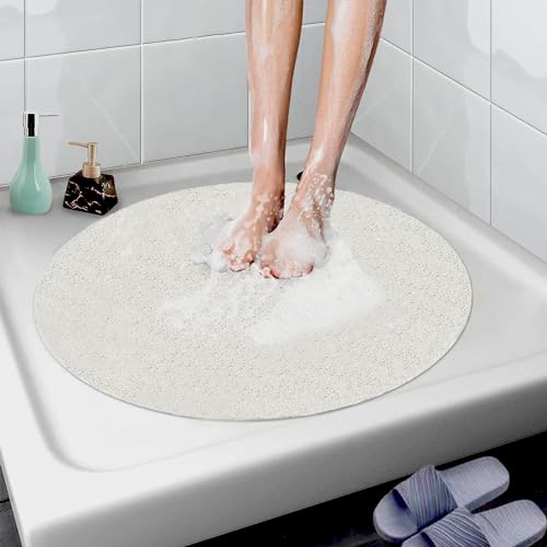 AMOMYDOG Runder Duschteppich, 60 cm, rutschfest, schimmelresistent, antibakteriell, aus Luffa, Badteppich, weicher PVC-Badematte, für Bad und Feuchträume (weiß) von AMOMYDOG