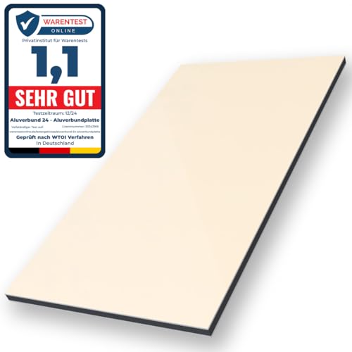 Aluverbund 24 Aluverbundplatte, Aluminium Platte, 3mm dick, Elfenbein/RAL1015, 120x260cm von AMON