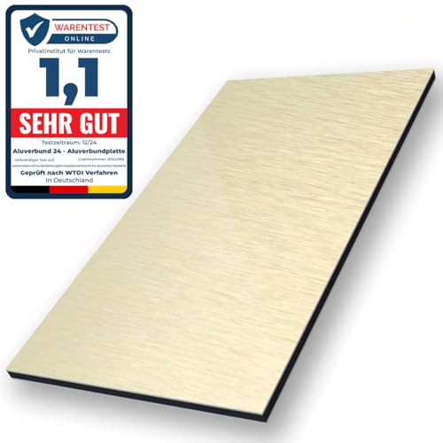 Aluverbund 24 Aluverbundplatte, Aluminium Platte, 3mm dick, Gold-Gebürstet/007, 20x40cm von AMON