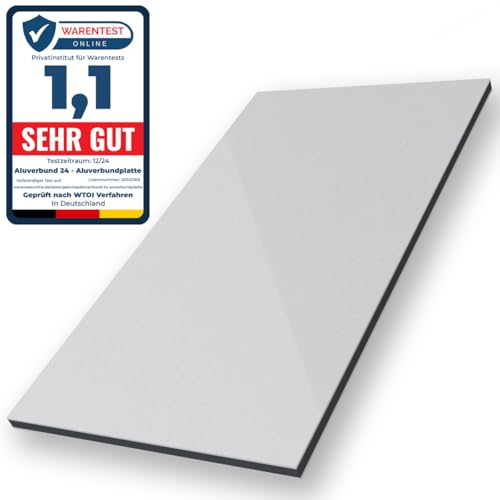 Aluverbund 24 Aluverbundplatte, Aluminium Platte, 3mm dick, Silber-Metallic/RAL9006, 50x60cm von AMON