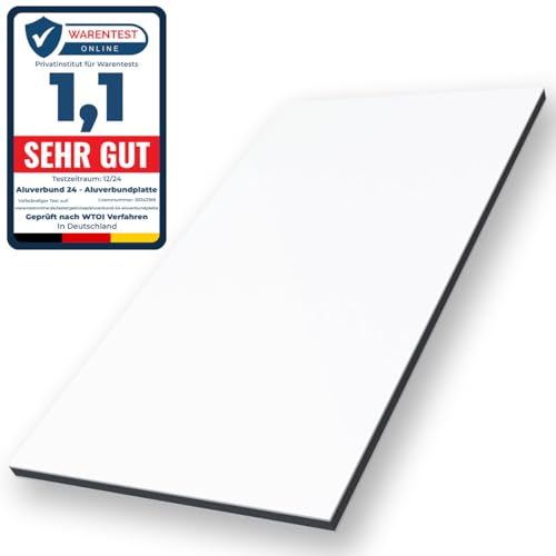 Aluverbund 24 Aluverbundplatte, Aluminium Platte, 3mm dick, Weiß /RAL9016, 60x300cm von AMON