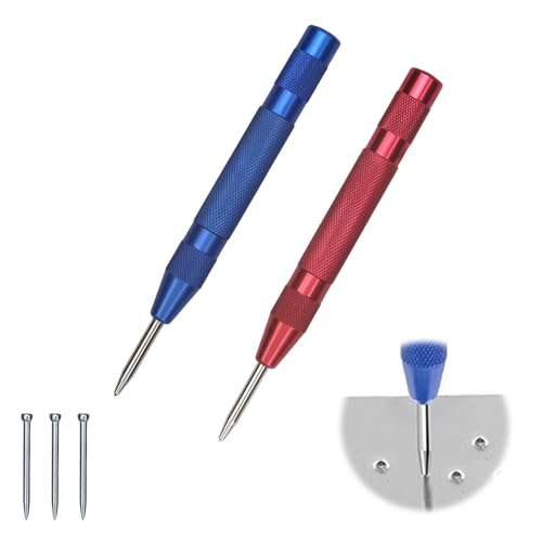 2 Stücke Automatik Körner, AMONENZ Körner 130mm, Automatischer Körner, mit 3 Ersatzspitzen, Center Punch, Verstellbare Spannung Federkörner, für Metall Holz Glas Dünne Stahlbleche von AMONENZ