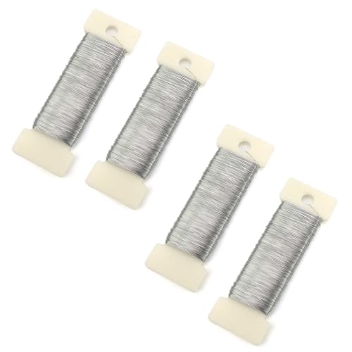 AMONENZ 4 Rollen 50 m Eisen Basteldraht Dünn, Eisen Silberdraht, Silber Draht Blumen Binden, für Balkone, Heimwerkerarbeiten und Gärten von AMONENZ