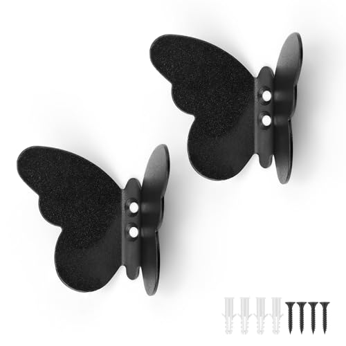 AMONENZ 2 Stücke Garderobenhaken schwarz, Kreative Schmetterlings Kleiderhaken, Metall Doppelhaken Wandhaken mit Schrauben, für Bad, Küche, Büro, Schlafzimmer von AMONENZ