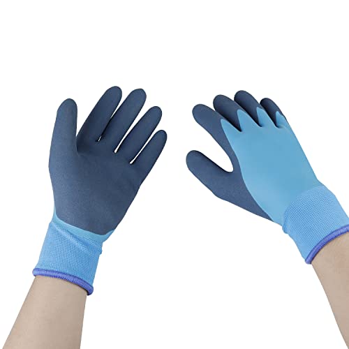 AMONENZ 1 Paar Wasserfeste Handschuhe, Thermo Arbeitshandschuhe Herren, Doppeltem Latex Wasserdichte Arbeitshandschuhe, für Vielzahl von Arbeiten im Innen und Außenbereich (Blaue) von AMONENZ