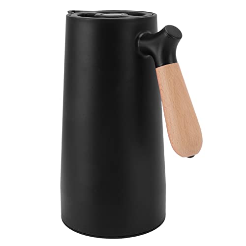 AMONIDA 1L Isolierflasche, Abnehmbare Thermoskanne mit Holzgriff für zu Hause Olecranon Wasserauslass Thermo Kaffeekanne für Camping Wandern(Schwarz) von AMONIDA