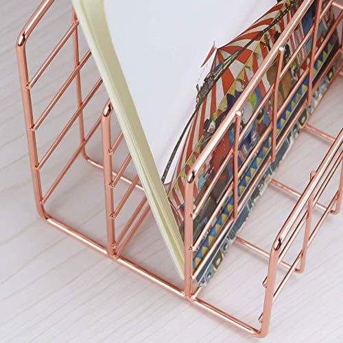 AMONIDA Zeitungsständer, Zeitschriftenständer, 4,72x9,1x6,1Zoll Metall Galvanisieren Multifunktional Lagerregal Briefständer 3 Gitter Magazine Holder für Zuhause, Büro, Schule(Roségold) von AMONIDA