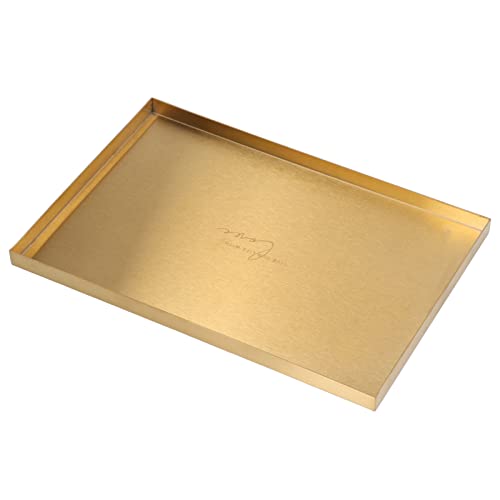 AMONIDA Deko Tablett, Gold Edelstahl Tablett Schlichtes Goldenes Tablett Im Europäischen Stil Für Wohnzimmer, Schlafzimmer, Flur, Arbeitszimmer Zimmer, Büro von AMONIDA