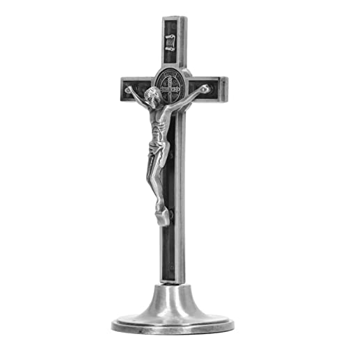 AMONIDA Kruzifix-Wandkreuz, Vertikales, Handgefertigtes Katholisches Kreuz aus Zinklegierungsmetall für den Tisch (Silber) von AMONIDA