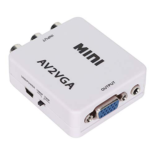 AMONIDA Videokonverter mit Rauschunterdrückung, Weißer Videoadapter, 480P Zum Konvertieren von AV-Videosignalen in VGA-Anzeigegeräte mit VGA-Schnittstelle von AMONIDA