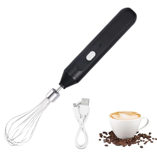 Justchee Elektrischer Hand-Eierschläger, USB wiederaufladbarer Edelstahl Tragbarer Elektrischer Milchaufschäumer 1200mah Akku Von Kaffee, Ketchup, Latte Macchiato (Schwarz) von AMONIDA