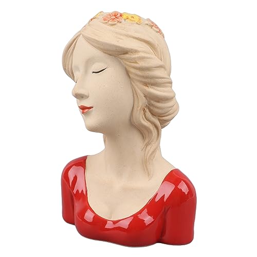 Moderne Keramik-Gesichtsvasen, Schönes Finish, Leicht, Einzigartiges Aussehen, Blumentopf für Mädchen, für Unisex-Pflanzenliebhaber (Rot) von AMONIDA