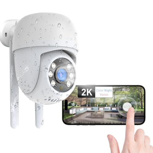 AMOROM 2K Überwachungskamera Aussen 360° WLAN Kamera Überwachung Außen, mit Nachtsicht in Farbe, Sirenenalarm, AI-Erkennung, 2 Wege Audio, Wetterfest, 2,4G WiFi von AMOROM