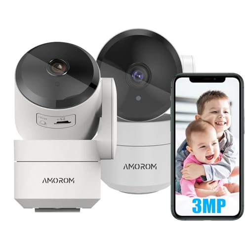 AMOROM WLAN Überwachungskamera Innen 2K, KI-Kamera Überwachung mit Benutzerdefinierte Szenariowarnungen(Reduzieren Sie Fehlalarme), Funktioniert mit Alexa, 2,4G WiFi, 2 Stück von AMOROM