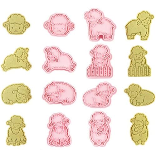 AMOYER 8pcs Schaf Keksform 3D Plastik Cartoon Keks Press Form Backfondant Kuchenschneider Eid Mubarak Party Form von AMOYER