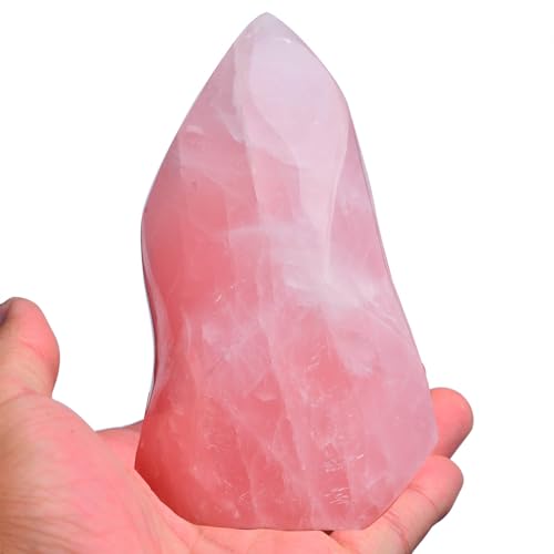 AMOYSTONE Großer Rosenquarz in Flammenform, echter Rosenquarz, heilender Kristallturm, spirituelle Heimdekoration für Hexenzimmer, 0,7–1 kg von AMOYSTONE