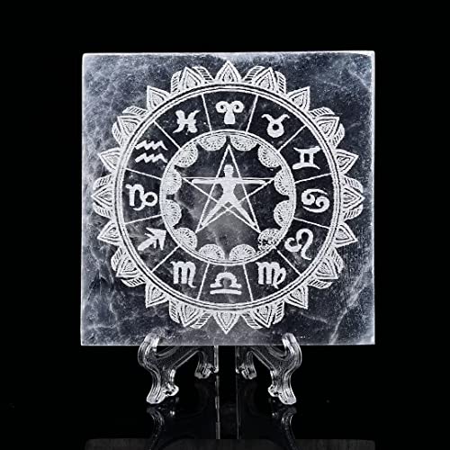 AMOYSTONE Selenit Kristall Ladeplatte für Heilung von Kristall Selenit Stücke geätzt zwölf Sternbilder 10,2 cm mit Ständer AMOYSTONE Selenit Kristall Ladeplatte für Heilung von Kristall Selenit Stücke geätzt zwölf Sternbilder 10,2 cm mit Ständer von AMOYSTONE